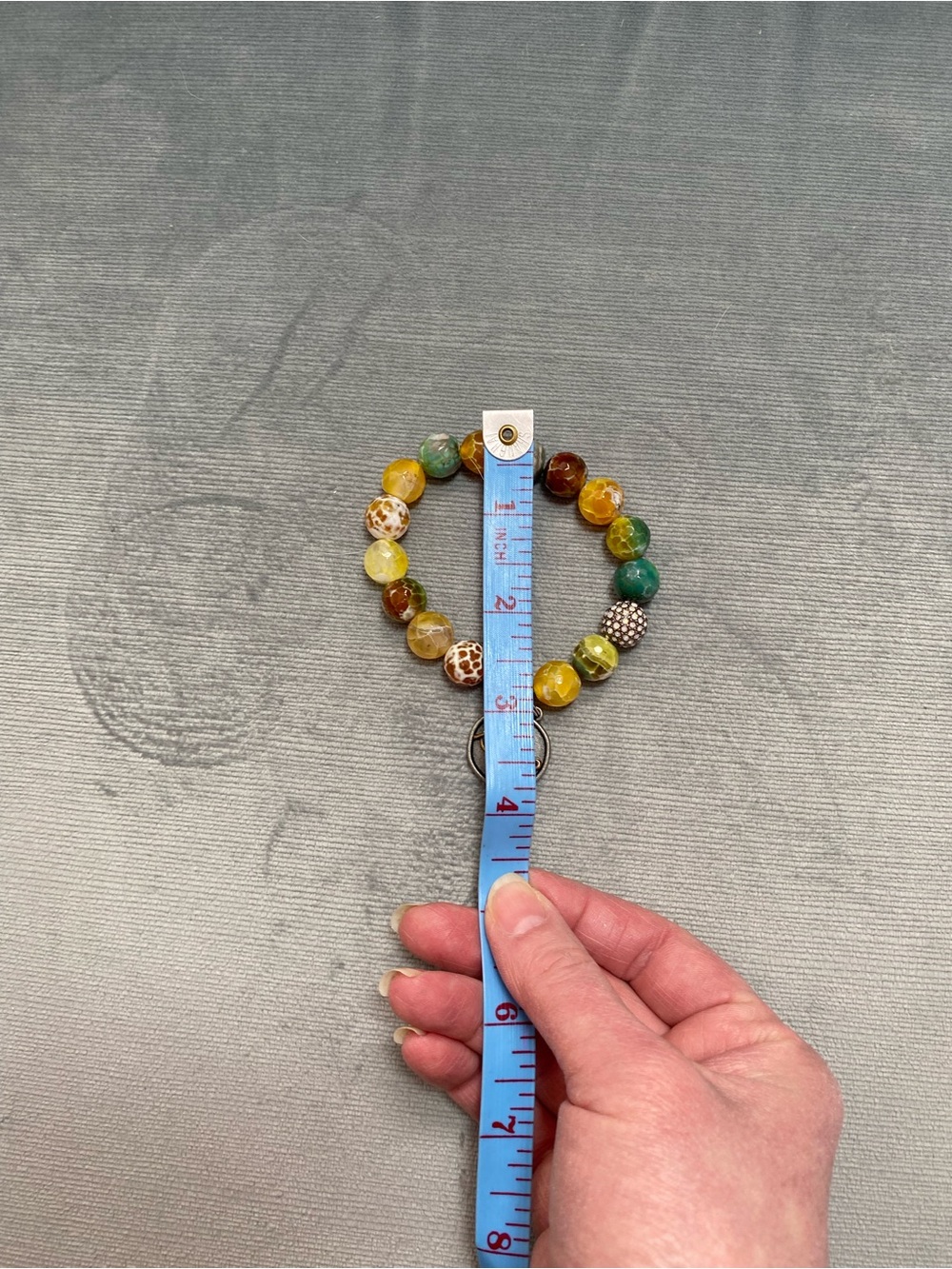 Multicolor Fire/Dragon Vein Agate Beaded Bracelet with a silver 2 side charm - Picture 6 of 17